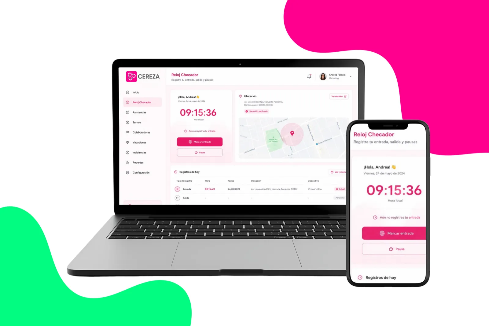 Dashboard de Cereza mostrando el control de asistencia